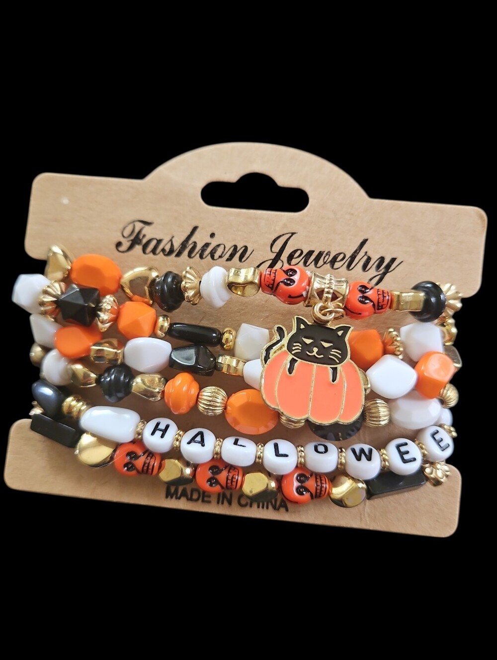 4 for $24 |  Halloween Bead Bracelet Set with Orange Pumpkin Charm